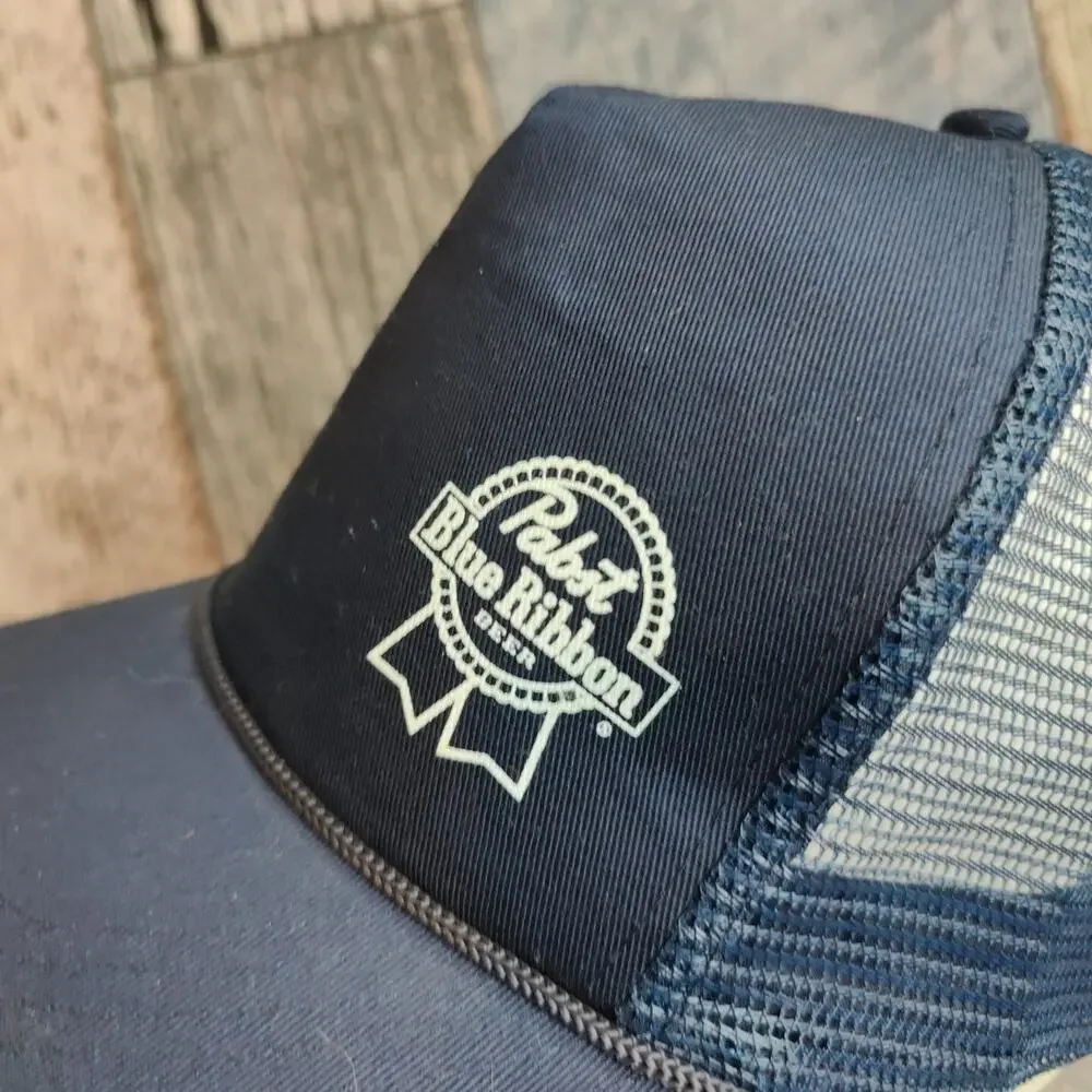 Pabst Blue Ribbon Snapback Trucker Hat PBR Baseball Cap Mesh Back Braided Rope